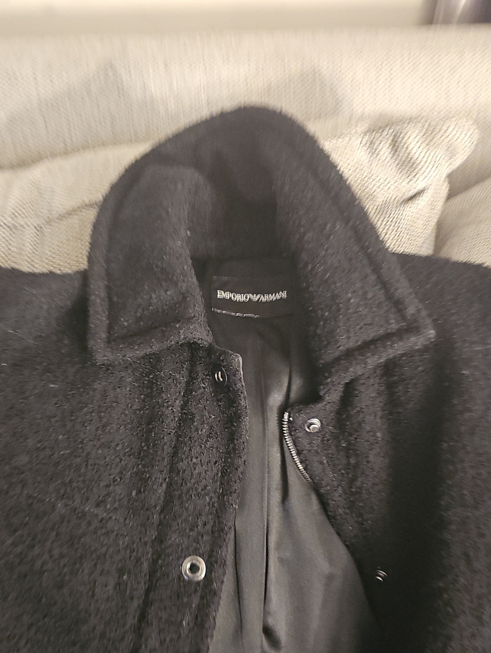 Emporio Armani Black Textured Wool Pea Coat